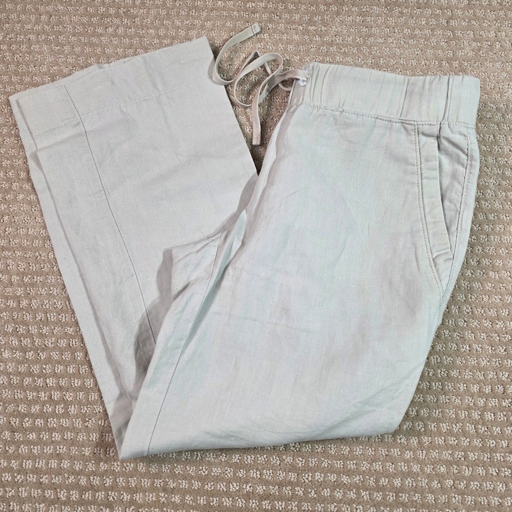 Kenar Linen Blend Capri Pants 4 Khaki Drawstring Elastic Waist Casual 1158 Beach